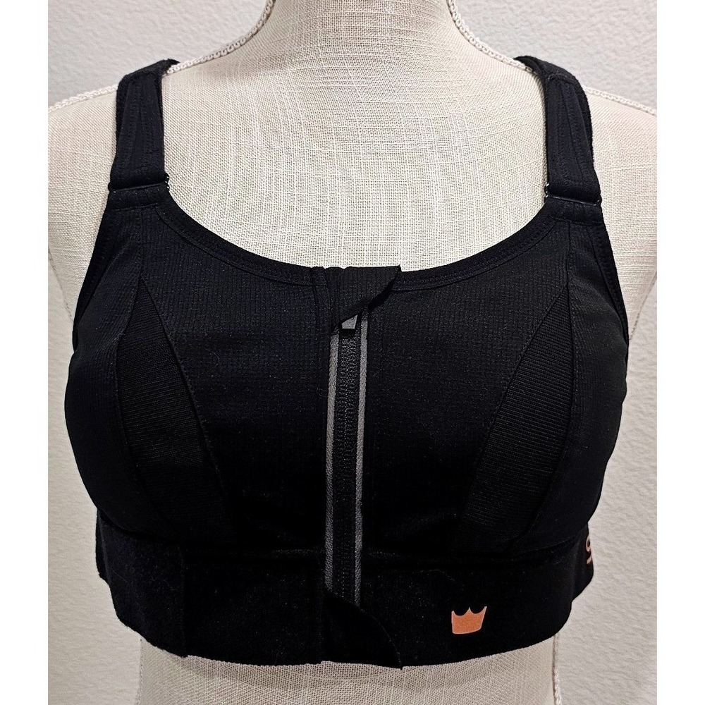SheFit High Impact Sports Bra Black with Rose Gold hit in a Size 2 Luxe; Padded
